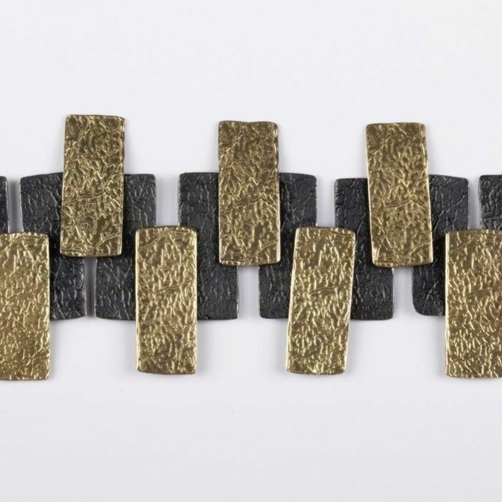 Brutalist Hand Made 18 Kt Gold Vermeil Sterling Panel Bracelet